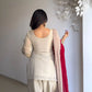 Ivory Tebby Organza Farshi Suit Set with Embroidery Thread Work and Red Faux Georgette Dupatta