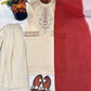 Ivory Tebby Organza Farshi Suit Set with Embroidery Thread Work and Red Faux Georgette Dupatta