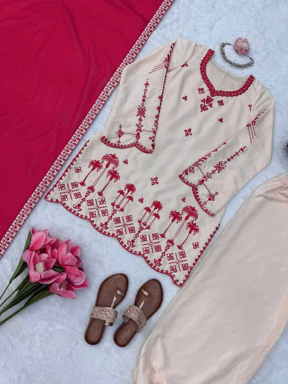 Ivory Threadwork Harem Suit Set