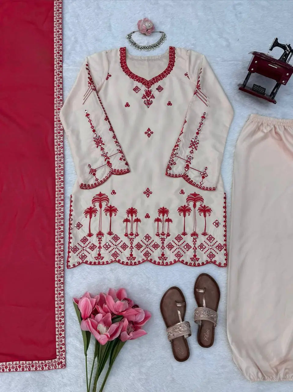 Ivory Threadwork Harem Suit Set