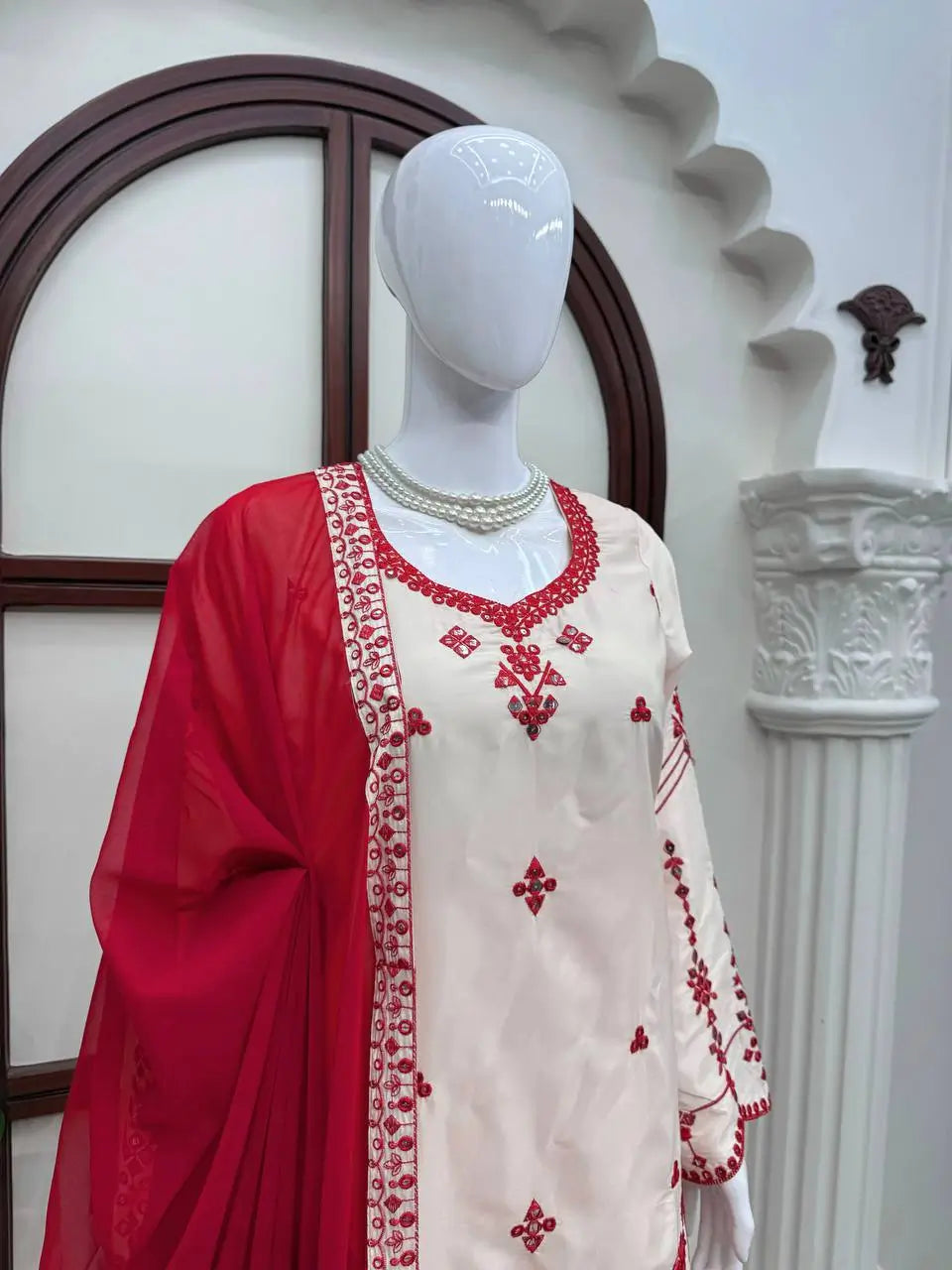Ivory Threadwork Harem Suit Set