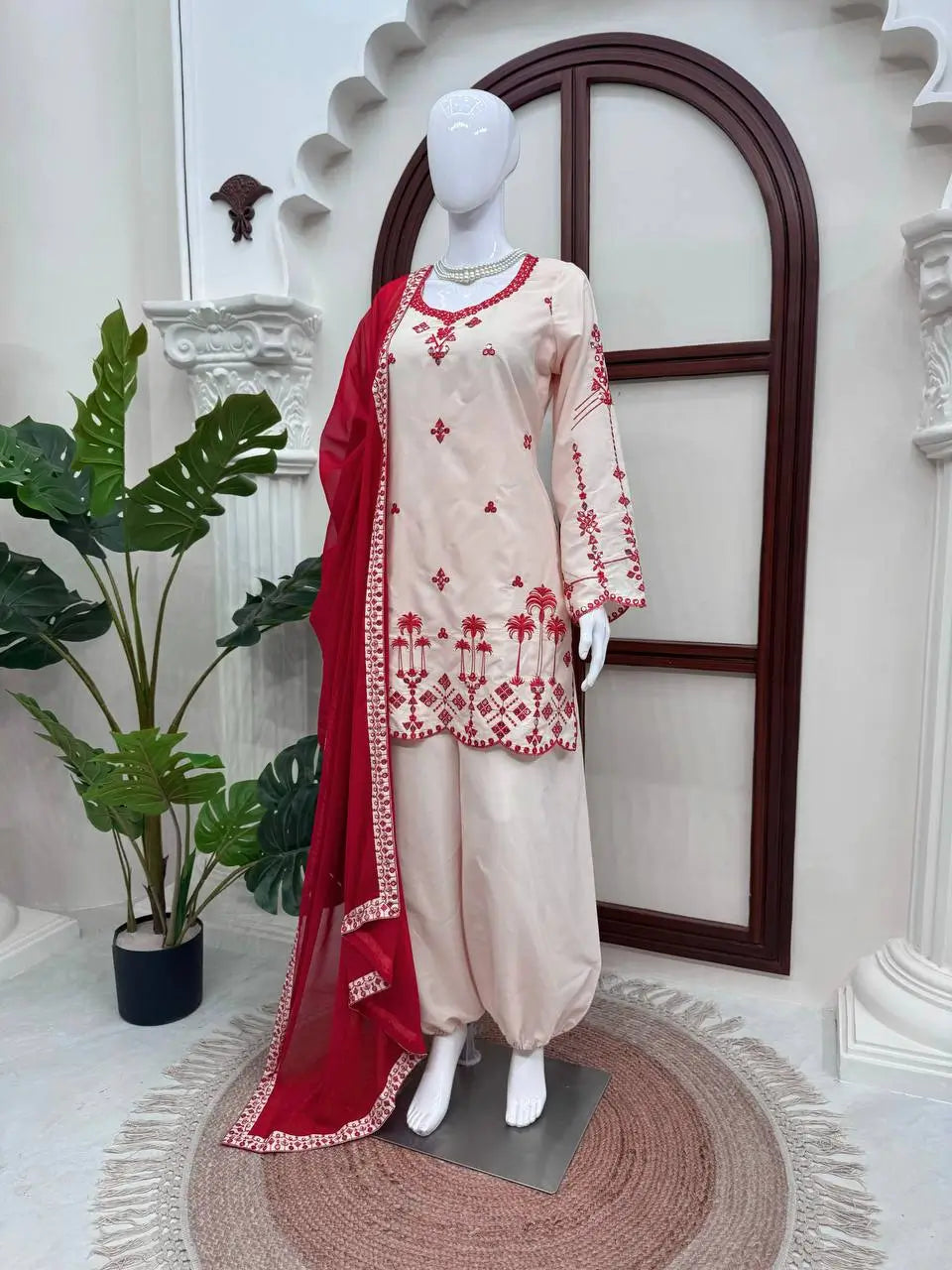 Ivory Threadwork Harem Suit Set