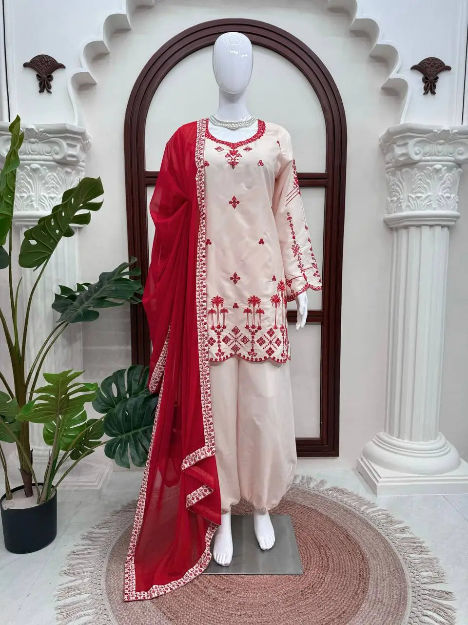 Ivory Threadwork Harem Suit Set
