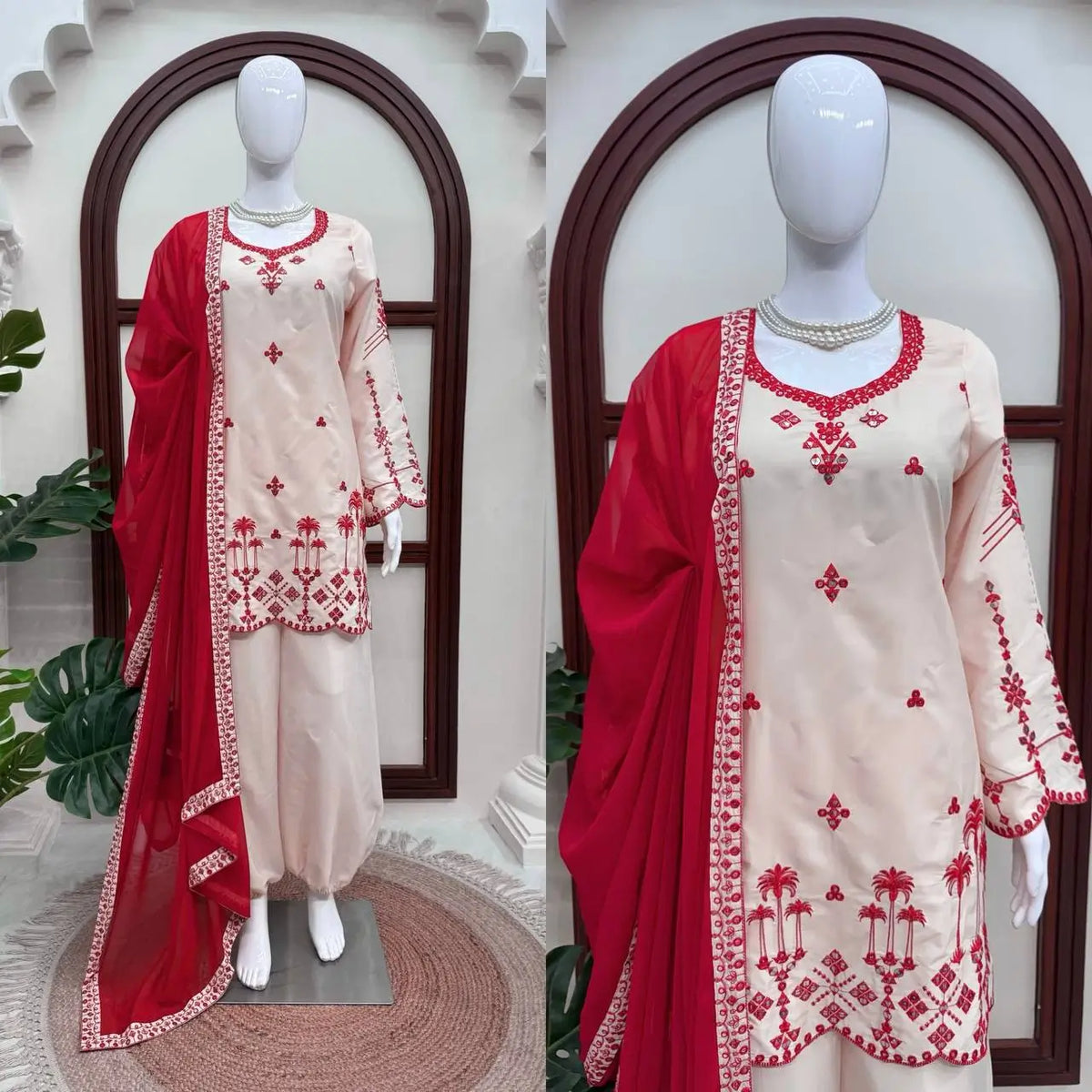 Ivory Threadwork Harem Suit Set