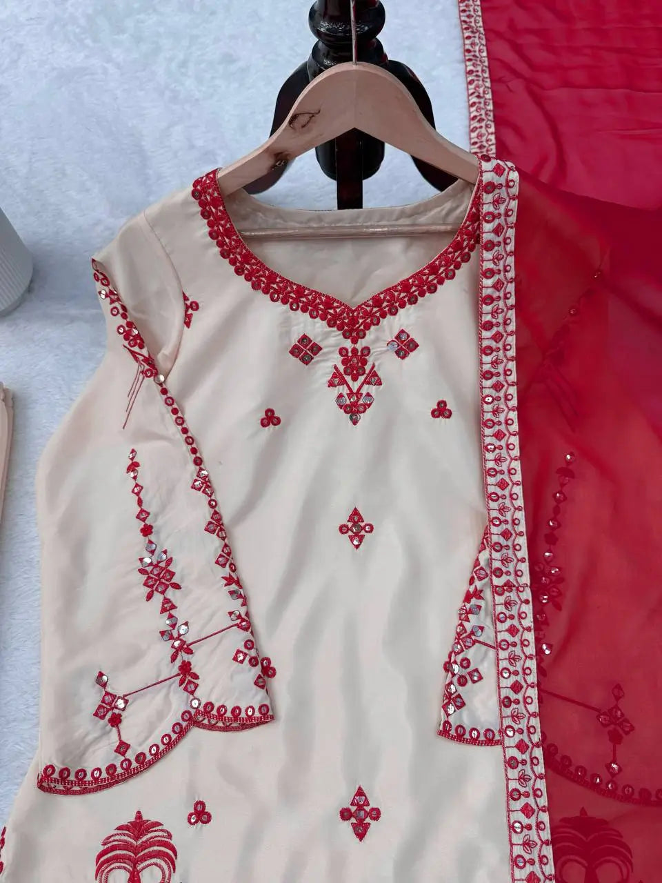 Ivory Threadwork Harem Suit Set