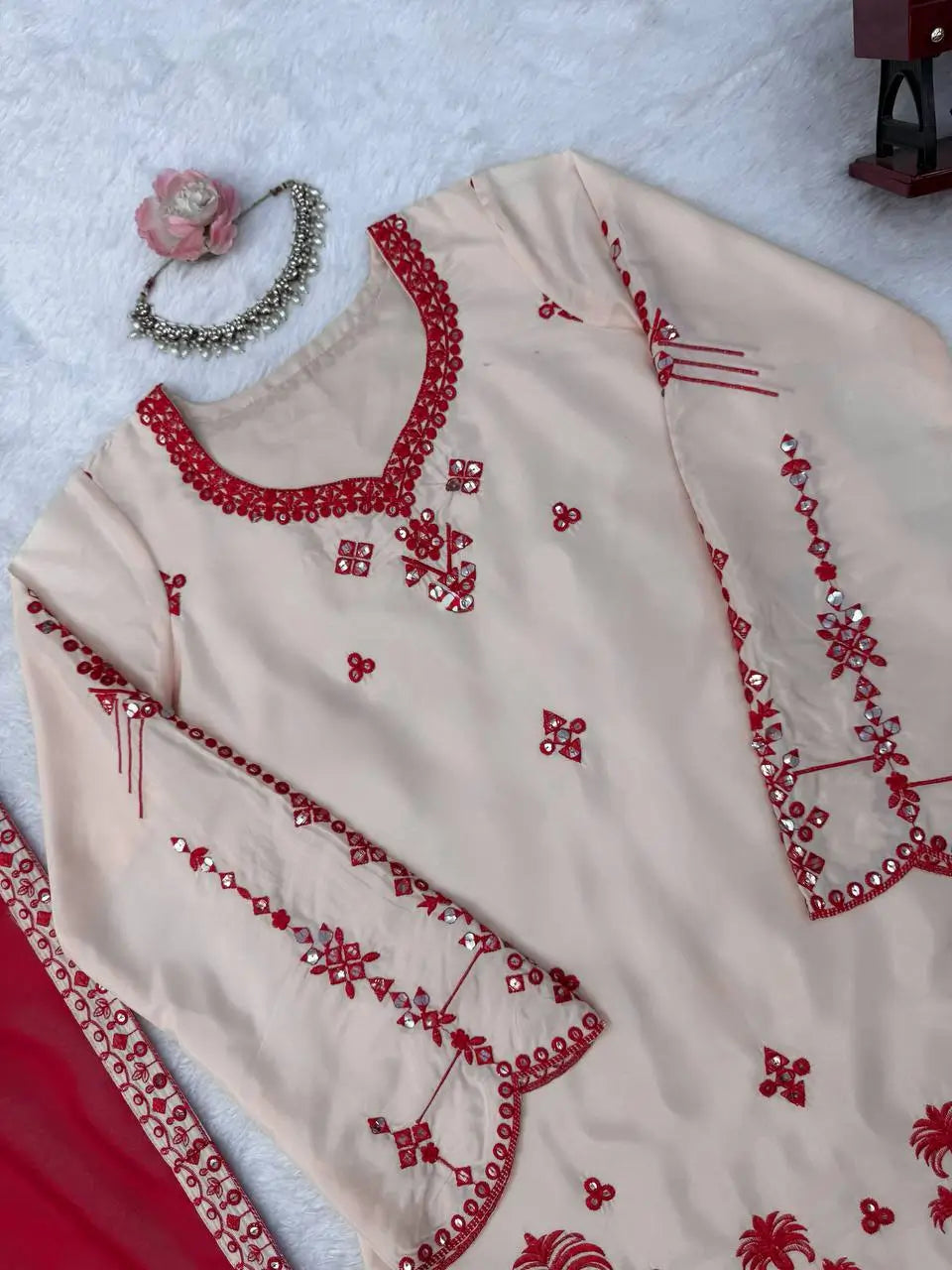 Ivory Threadwork Harem Suit Set