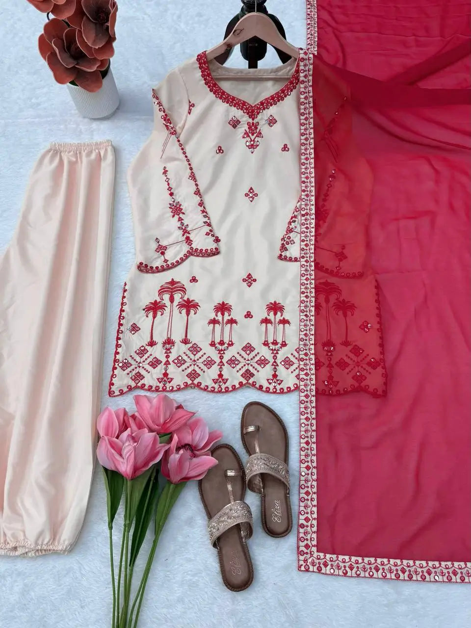 Ivory Threadwork Harem Suit Set