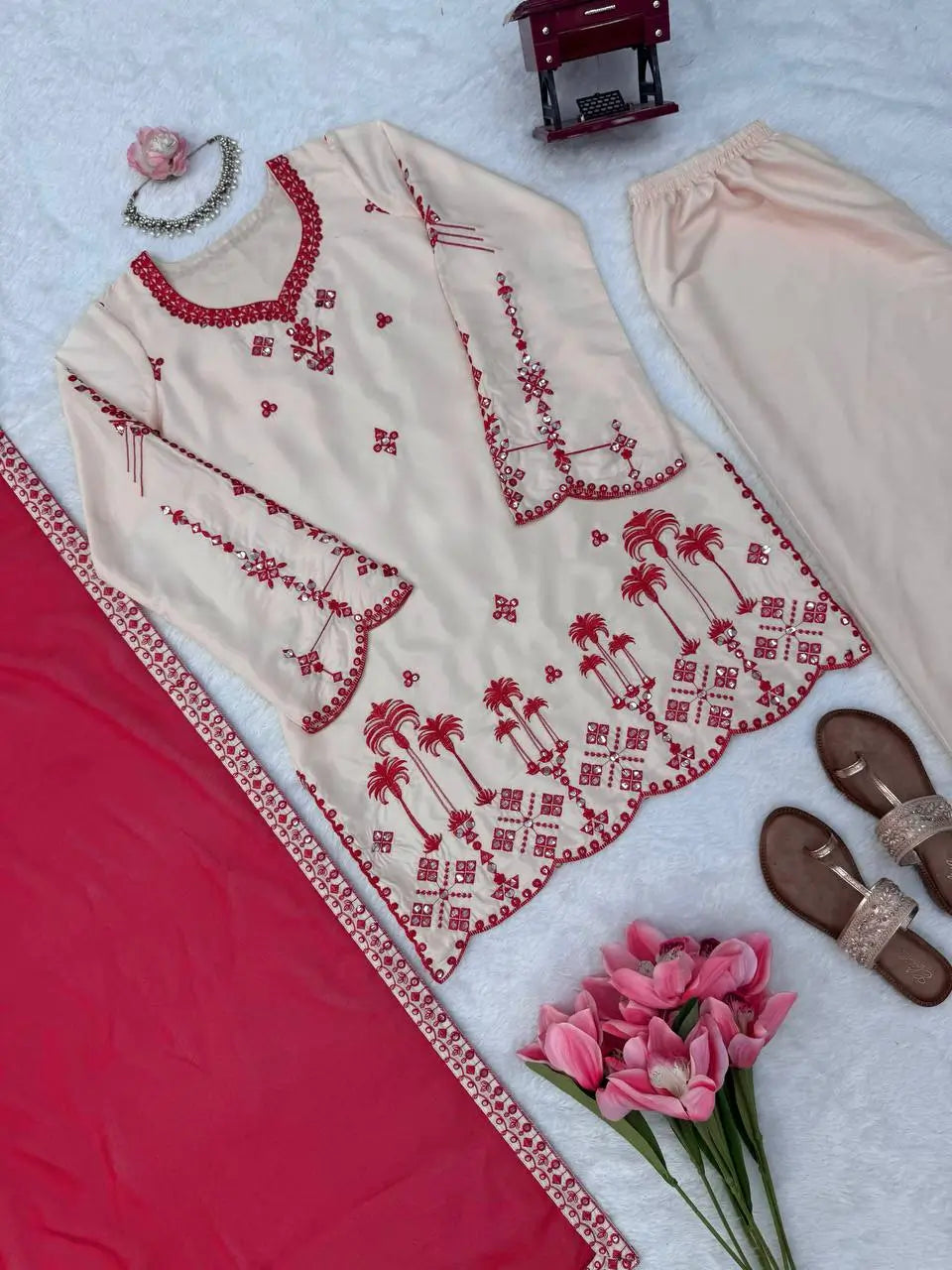 Ivory Threadwork Harem Suit Set