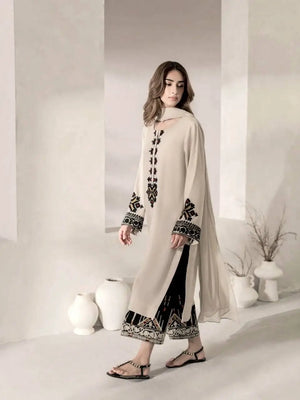 Ivory Threadwork Palazzo Suit