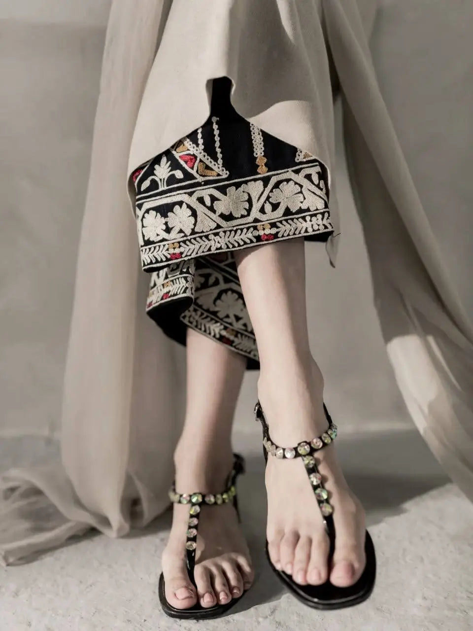 Ivory Threadwork Palazzo Suit