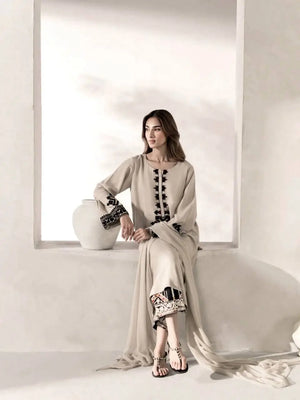 Ivory Threadwork Palazzo Suit