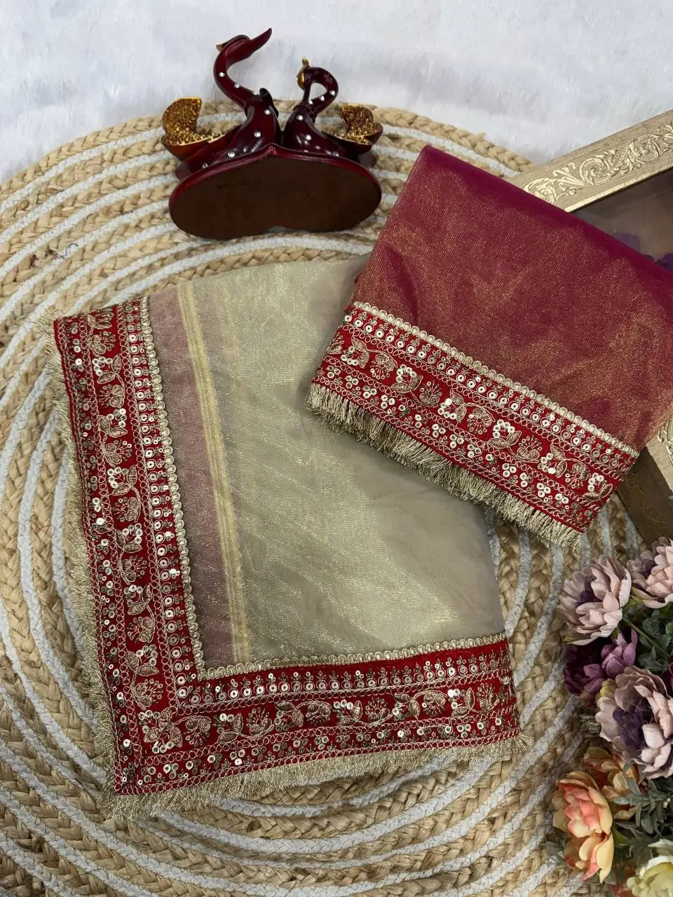 Ivory Twill Net Embroidered Saree for Festive and Wedding Wear