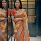 Ivory Twill Net Embroidered Saree for Festive and Wedding Wear