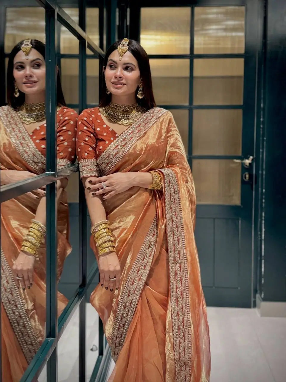 Ivory Twill Net Embroidered Saree for Festive and Wedding Wear