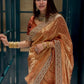 Ivory Twill Net Embroidered Saree for Festive and Wedding Wear