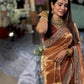 Ivory Twill Net Embroidered Saree for Festive and Wedding Wear