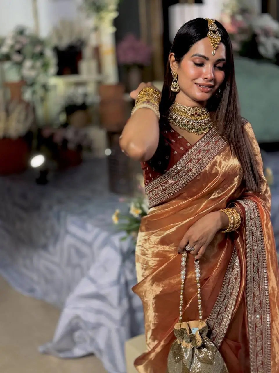 Ivory Twill Net Embroidered Saree for Festive and Wedding Wear