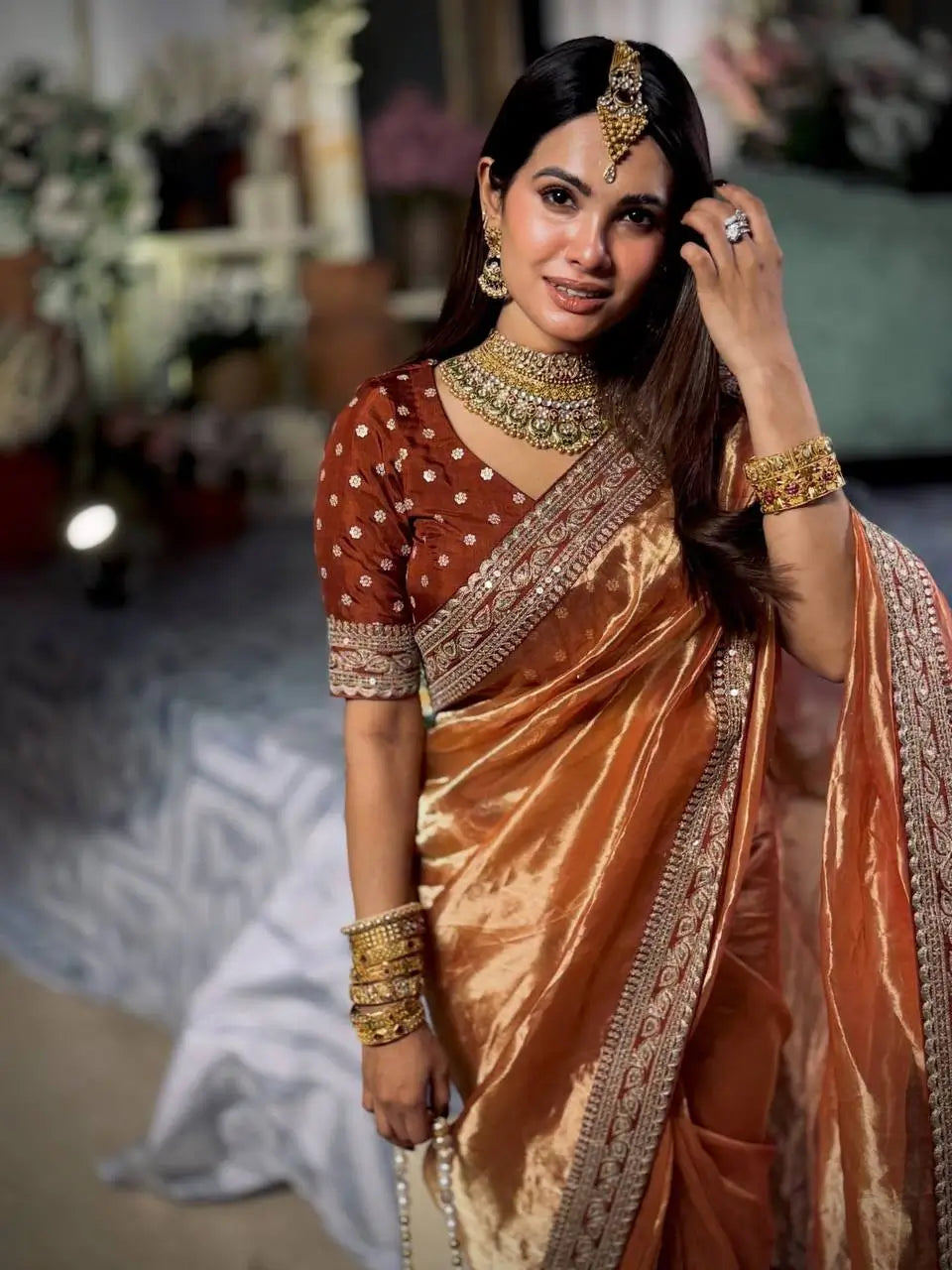 Ivory Twill Net Embroidered Saree for Festive and Wedding Wear
