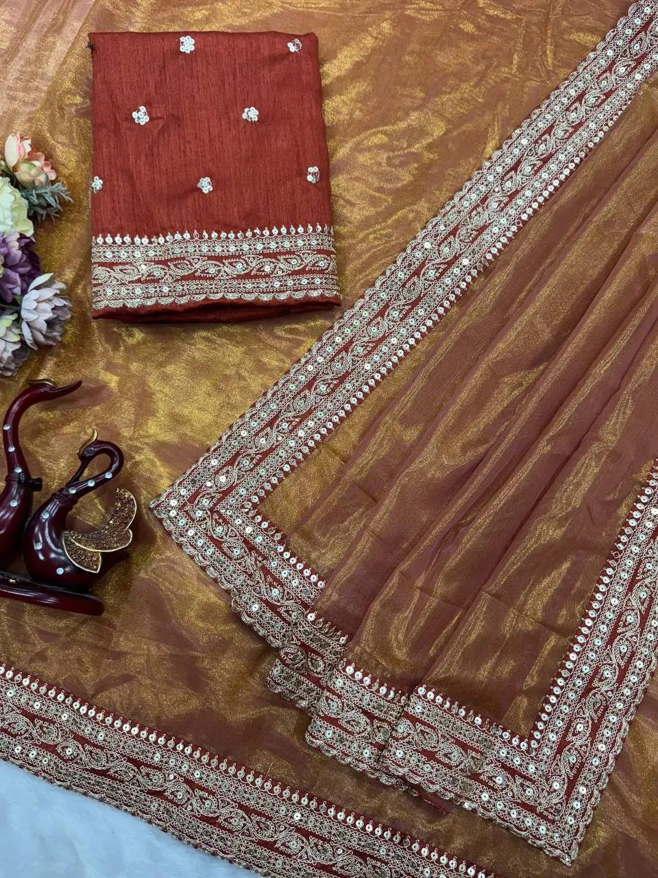 Ivory Twill Net Embroidered Saree for Festive and Wedding Wear