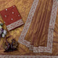Ivory Twill Net Embroidered Saree for Festive and Wedding Wear