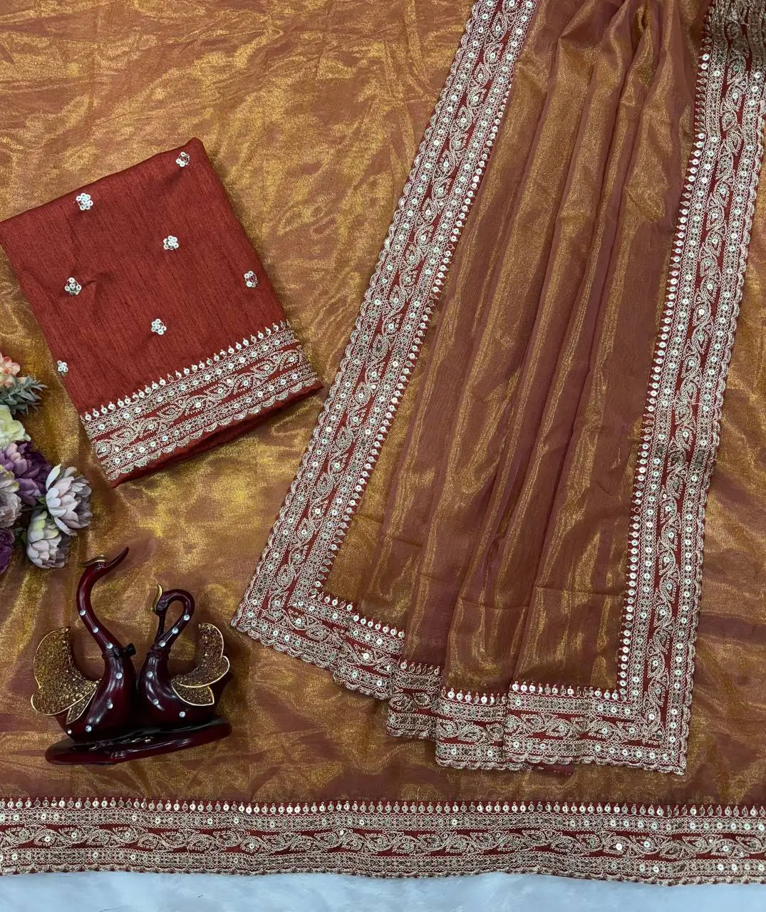 Ivory Twill Net Embroidered Saree for Festive and Wedding Wear