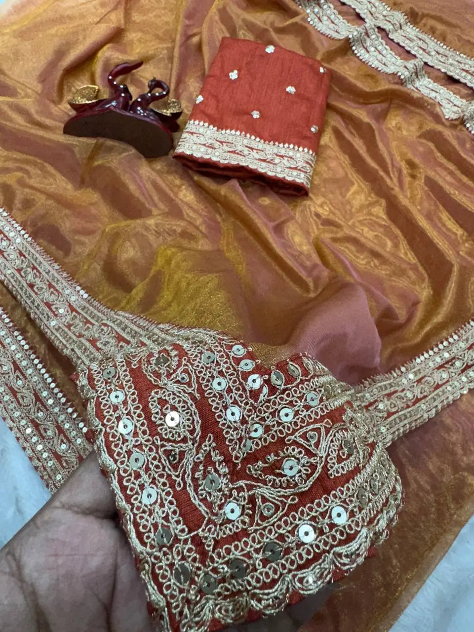 Ivory Twill Net Embroidered Saree for Festive and Wedding Wear