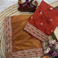 Ivory Twill Net Embroidered Saree for Festive and Wedding Wear