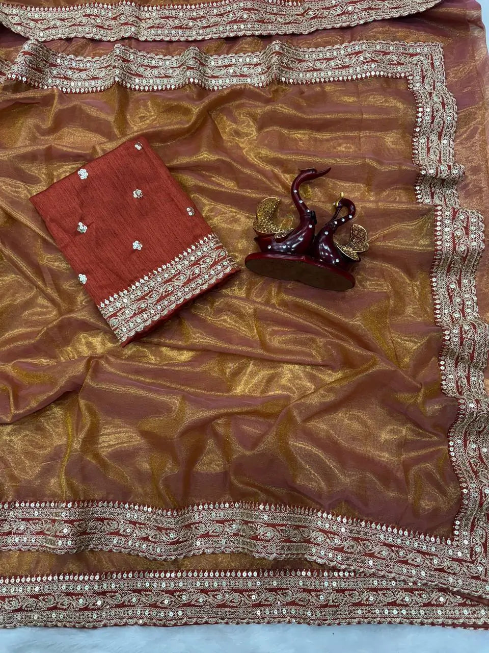 Ivory Twill Net Embroidered Saree for Festive and Wedding Wear