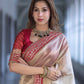 Ivory Twill Net Embroidered Saree for Festive and Wedding Wear