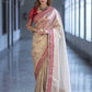Ivory Twill Net Embroidered Saree for Festive and Wedding Wear
