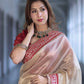 Ivory Twill Net Embroidered Saree for Festive and Wedding Wear