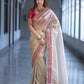 Ivory Twill Net Embroidered Saree for Festive and Wedding Wear