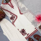 Ivory White Pure Satin Rayon Palazzo Suit Set with Red Thread Embroidery & Digital Print Mal Cotton Silk Dupatta