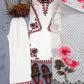 Ivory White Pure Satin Rayon Palazzo Suit Set with Red Thread Embroidery & Digital Print Mal Cotton Silk Dupatta