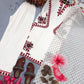 Ivory White Pure Satin Rayon Palazzo Suit Set with Red Thread Embroidery & Digital Print Mal Cotton Silk Dupatta