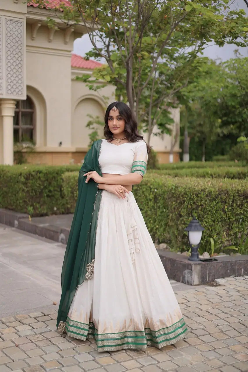 Ivory Zari Temple Lehenga Set