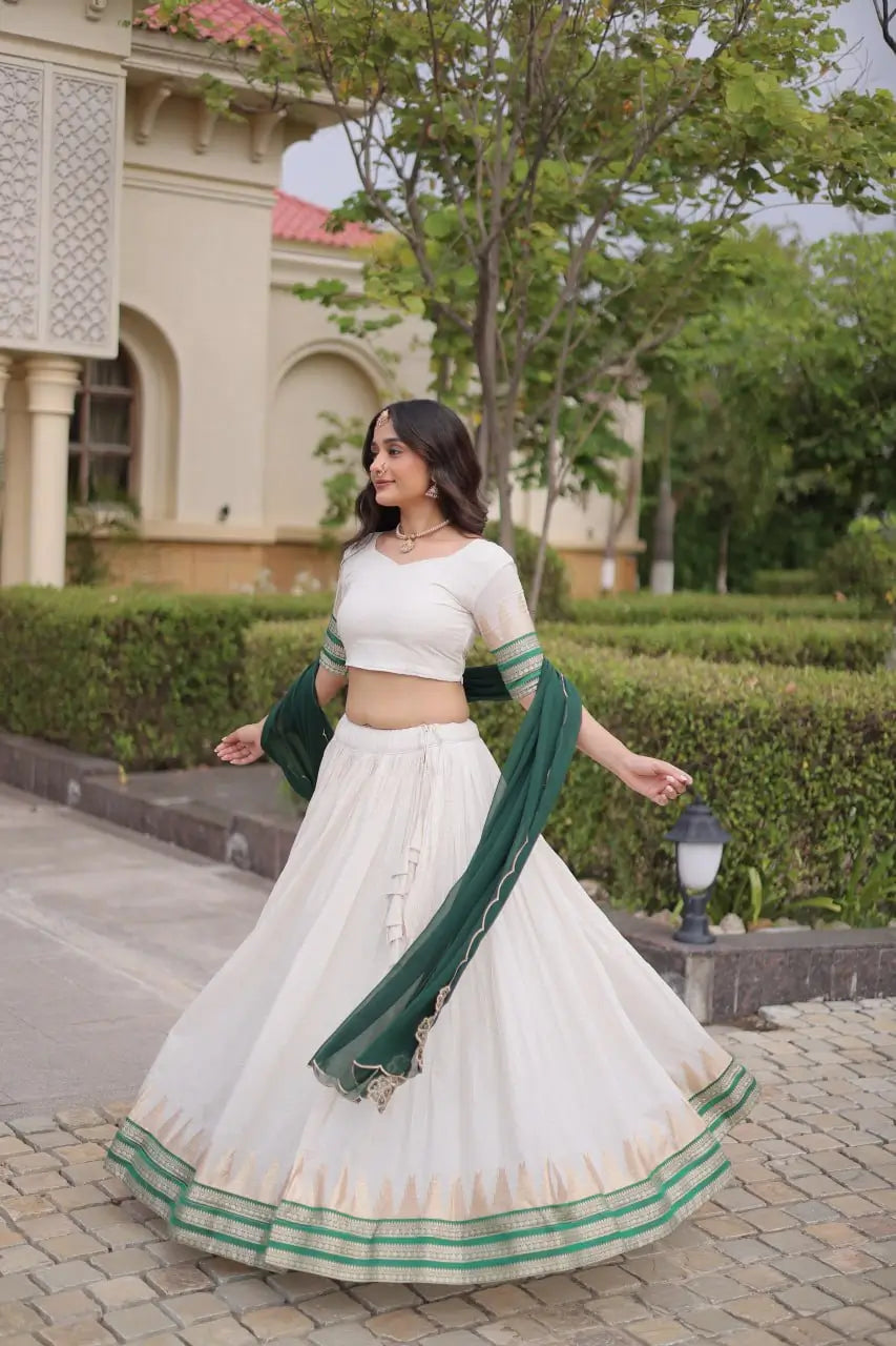 Ivory Zari Temple Lehenga Set