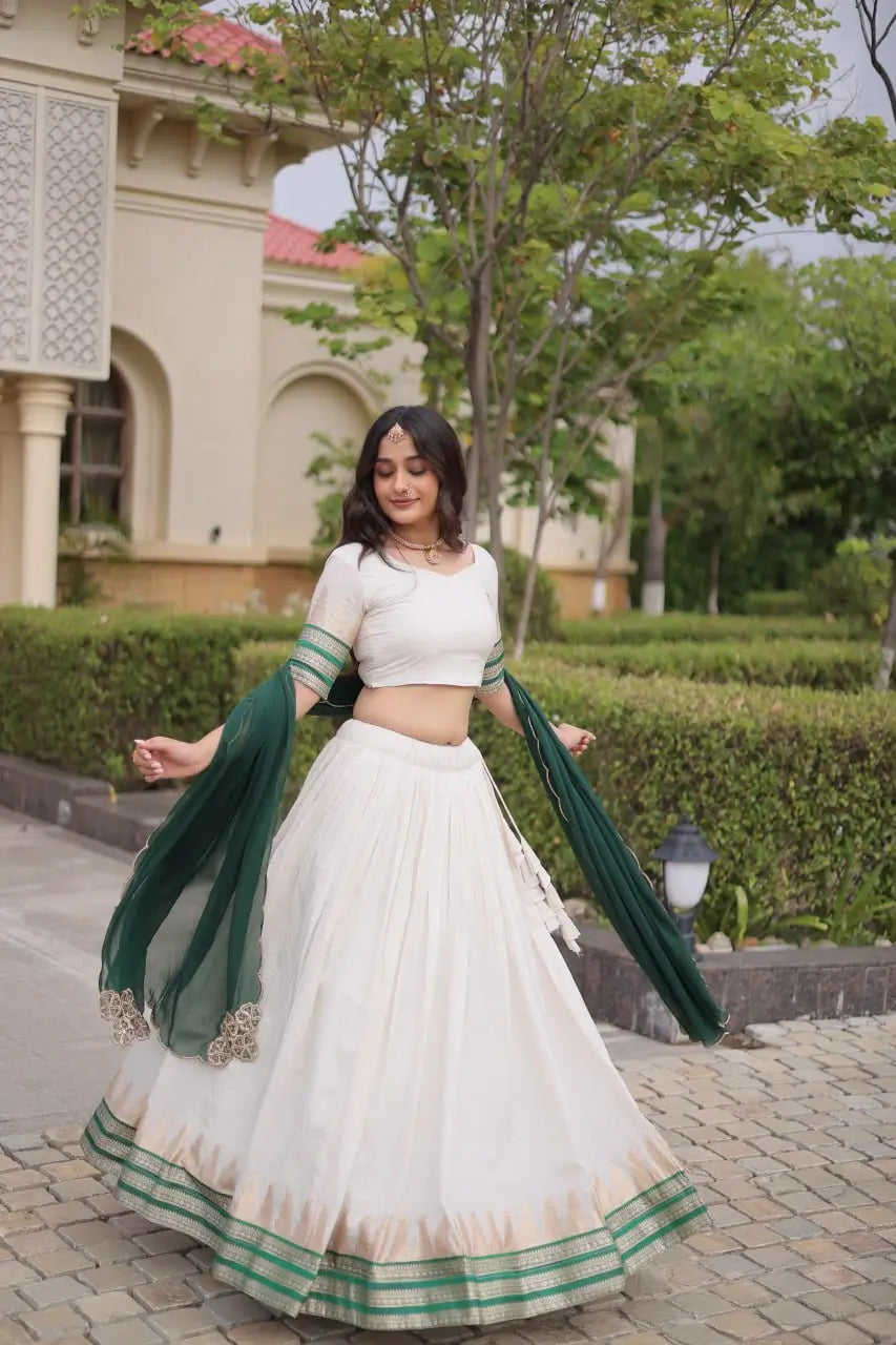 Ivory Zari Temple Lehenga Set