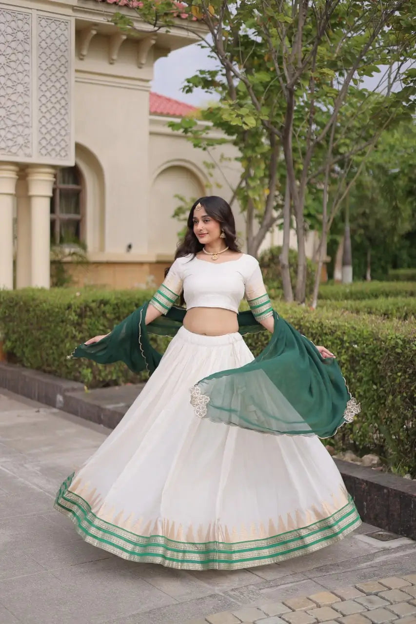 Ivory Zari Temple Lehenga Set