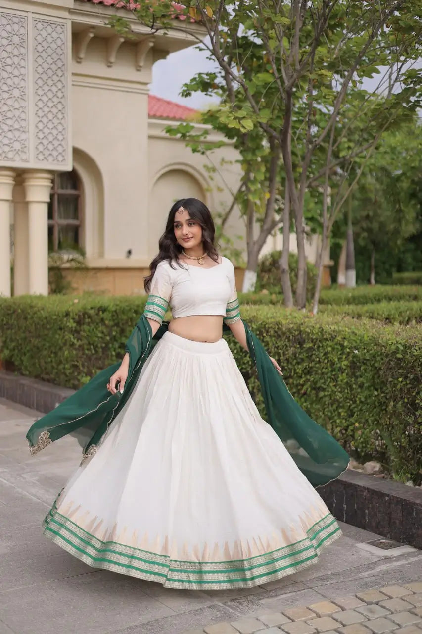 Ivory Zari Temple Lehenga Set