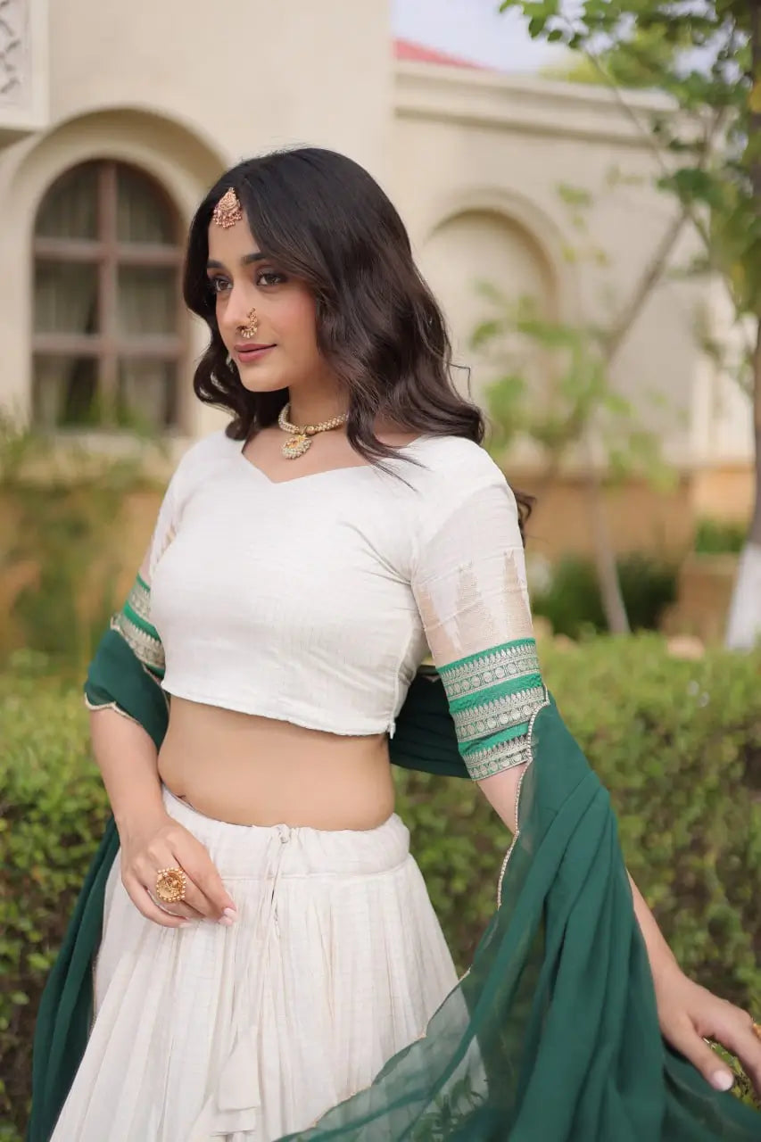Ivory Zari Temple Lehenga Set