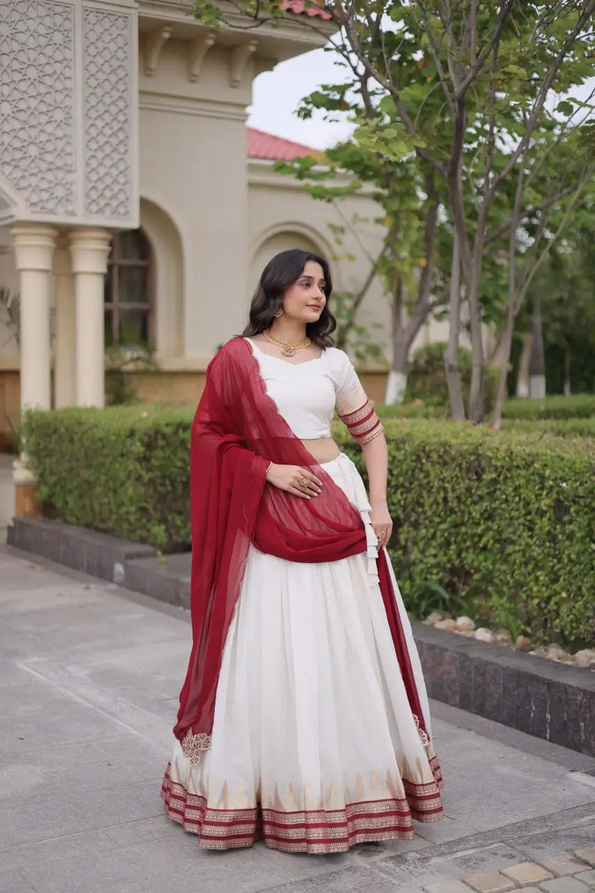 Ivory Zari Temple Lehenga Set