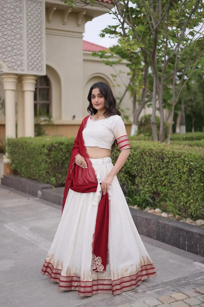Ivory Zari Temple Lehenga Set