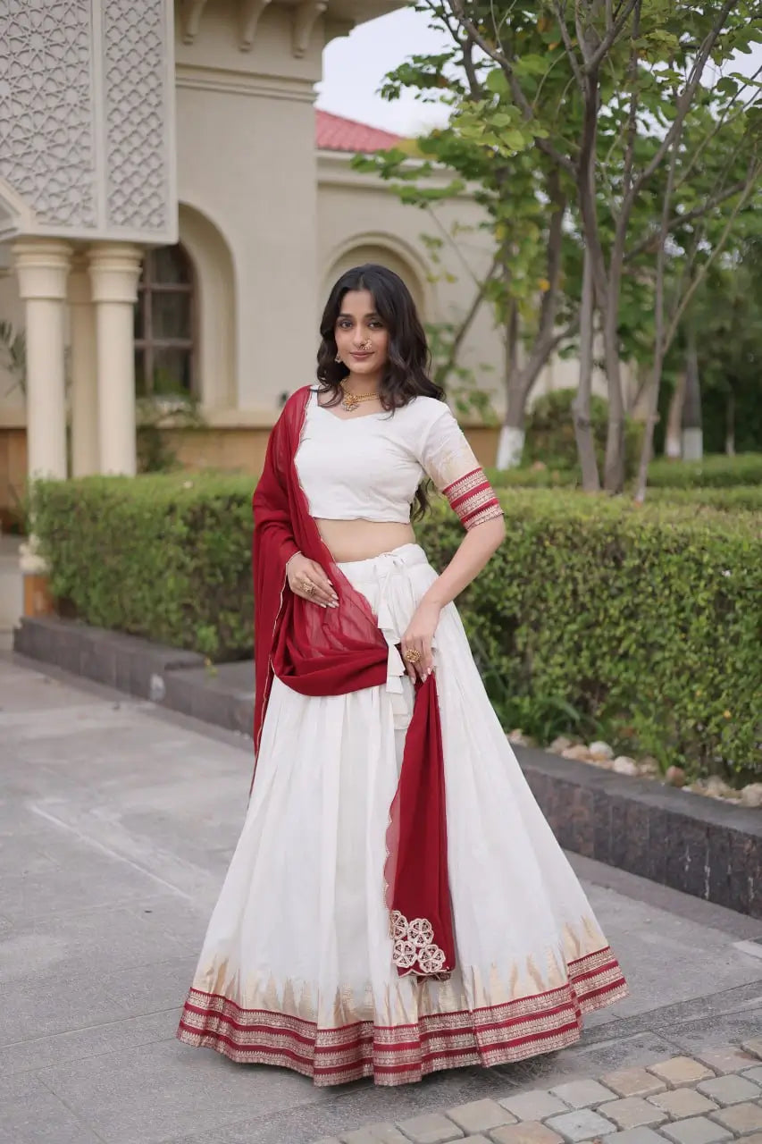 Ivory Zari Temple Lehenga Set