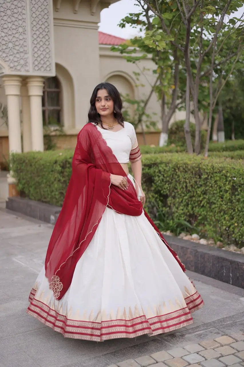 Ivory Zari Temple Lehenga Set