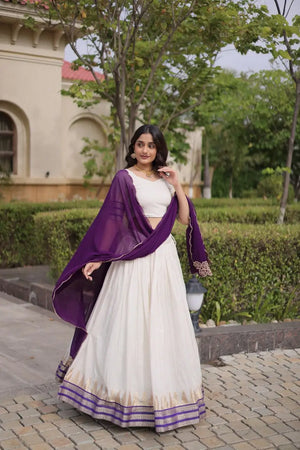 Ivory Zari Temple Lehenga Set