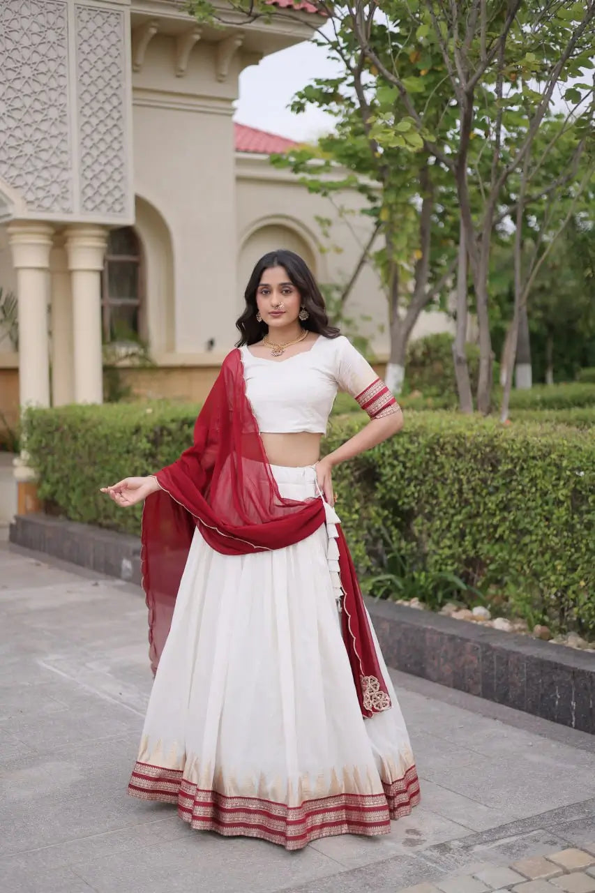 Ivory Zari Temple Lehenga Set