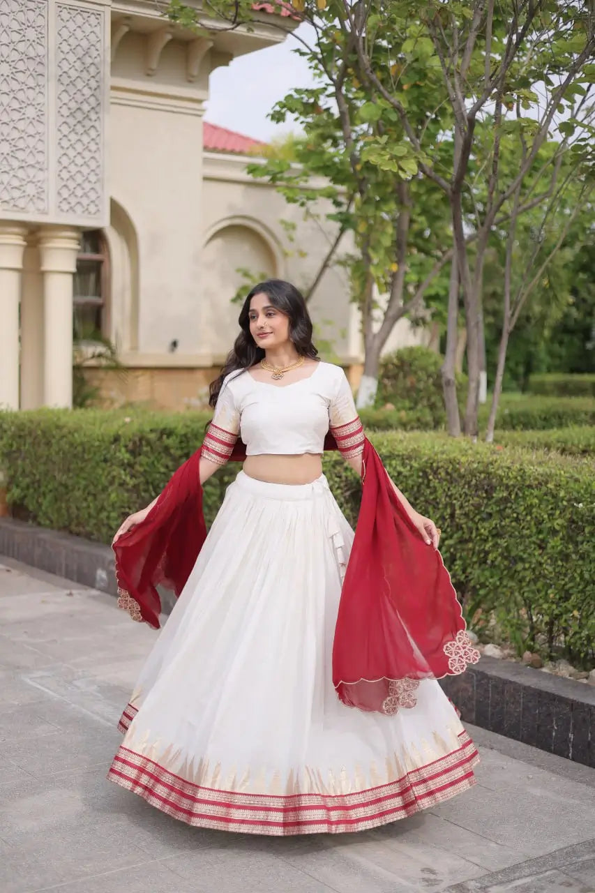 Ivory Zari Temple Lehenga Set