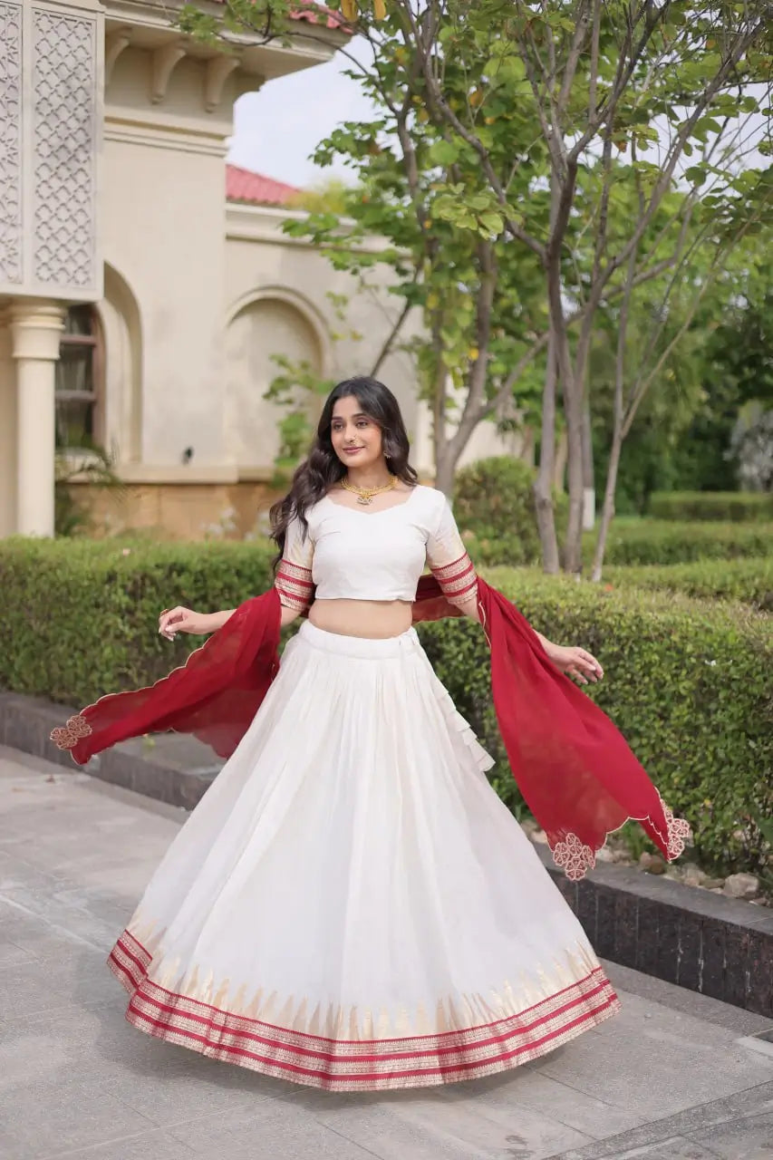 Ivory Zari Temple Lehenga Set
