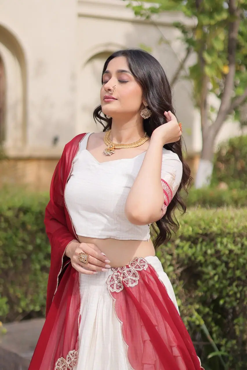 Ivory Zari Temple Lehenga Set